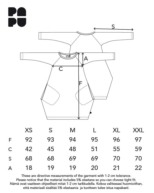 Papu kanto dress measurement table