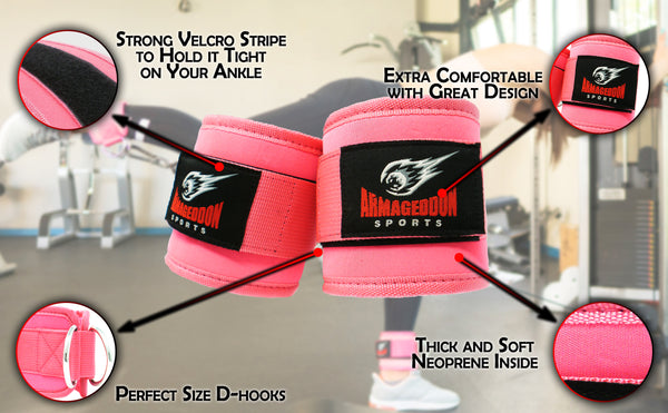 Pair of Quality Ankle Straps Double D-Rings For Cable Machines Attachment by Armageddon Sports
