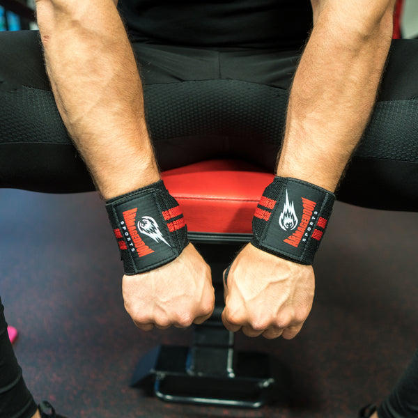 Best Wrist Wraps Support Bench Powerlifting Gym Lifting Black/Red