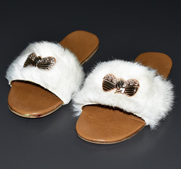 White Fur Stylish Footwear for 