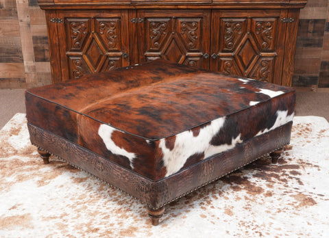 cowhide gator leather ottoman