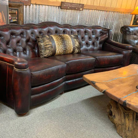 Tucker Red Tufted Leather Sofa