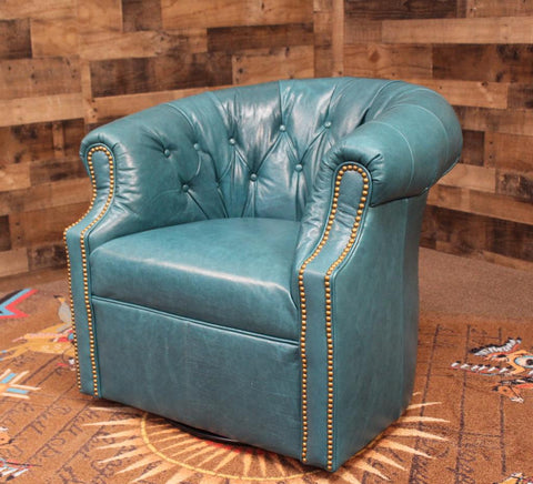 turquoise tufted leather swivel chair