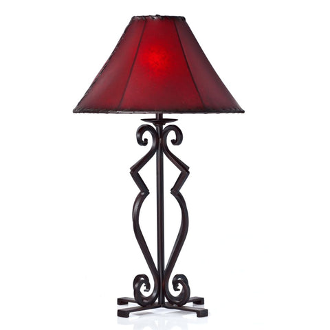 table lamp with red shade