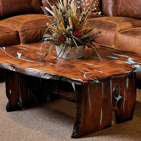 Lorena Mesquite Coffee Table With Turquoise Inlays