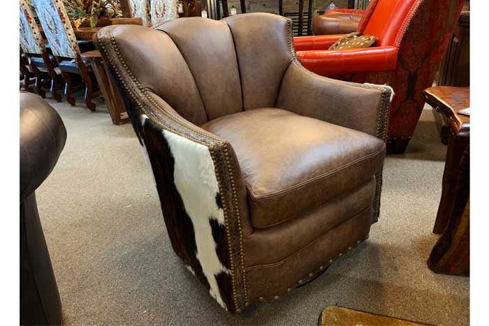 High Quality Western Leather And Cowhide Swivel Chair Upscale