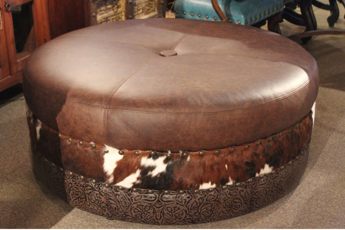 Leather And Cowhide Ottoman Hat Creek Interiors