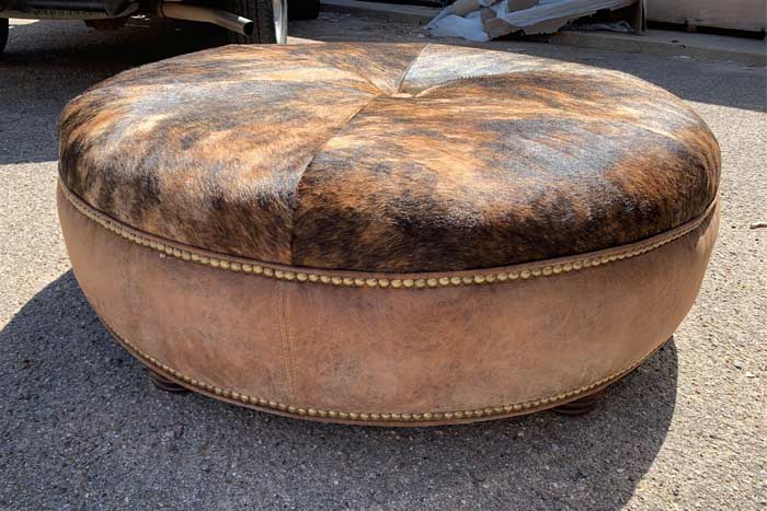 Elegant Rustic 48 Round Cowhide Ottoman Western Cowhide Ottoman