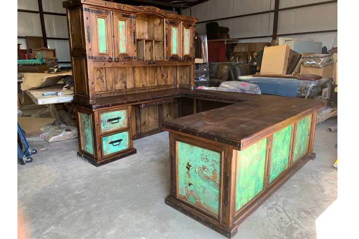 Quality Rustic Wrap Around Desk With Upper Hutch Western Office