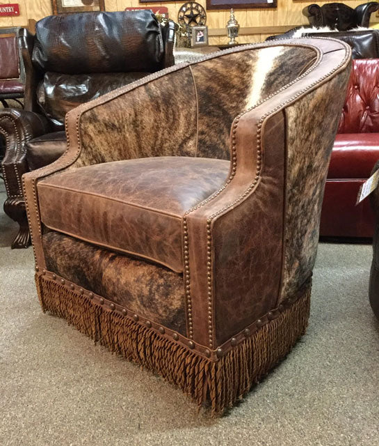 Laura Swivel Chair With Cowhide Western Cowhide And Leather