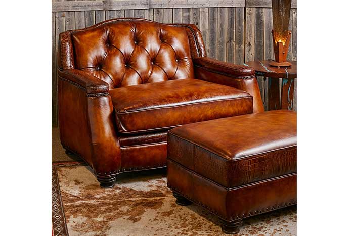 Saddle Burnished Tufted Leather Oversized Chair And Ottoman Hat Creek Interiors