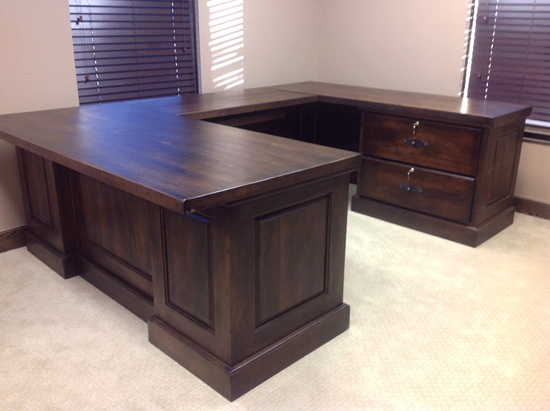 Solid Alder Wood U Shaped Office Desk Rustic Upscale Furniture