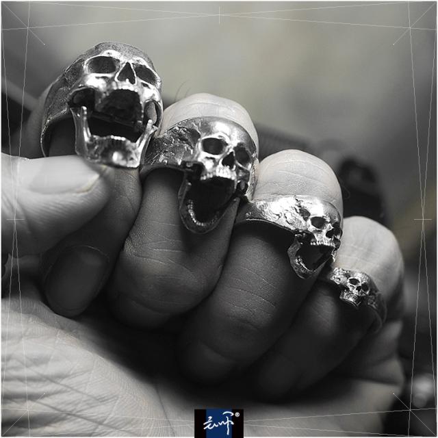 Men Biker Skull cool Sliver rings