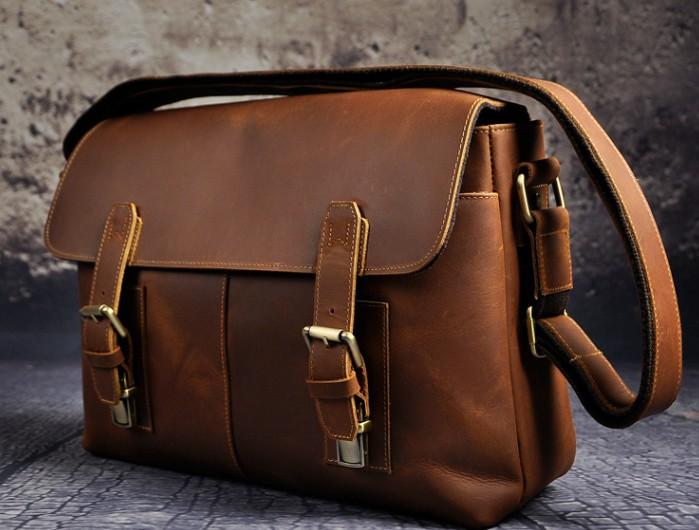 Cool Vintage Brown Leather Mens Side Bag Messenger Bag Shoulder Bag fo ...