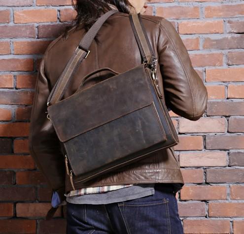 Vintage Coffee Leather Mens Briefcases Work Bag Laptop Bag Business Ba ...
