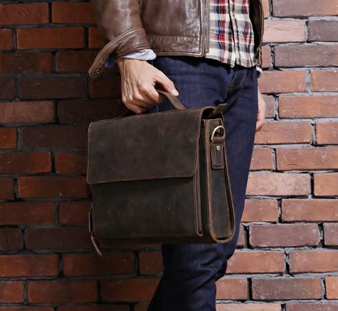 Vintage Coffee Leather Mens Briefcases Work Bag Laptop Bag Business Ba ...