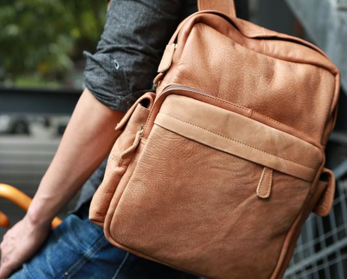 Leather Brown Mens Backpacks Cool Travel Backpack Laptop Backpack for ...