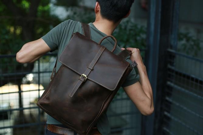 Leather Coffee Mens Backpack Cool Travel Backpacks Laptop Backpack for ...