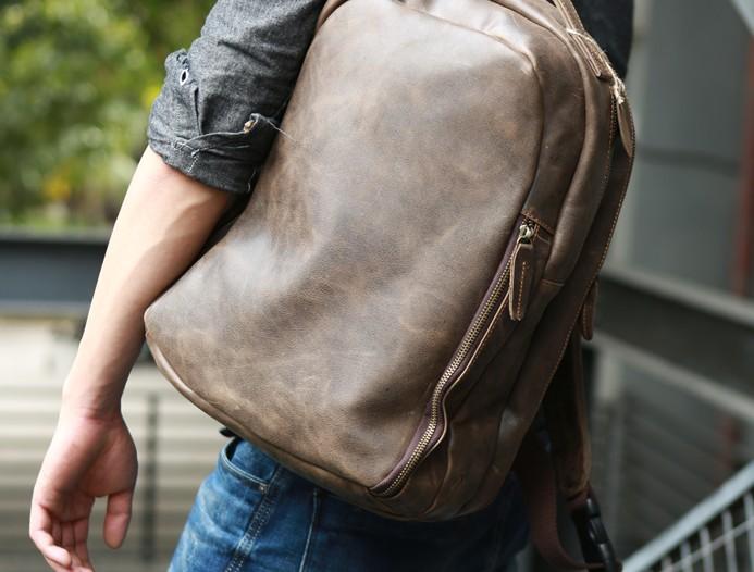 Coffee Leather Mens Backpacks Travel Backpacks Laptop Backpack for men ...