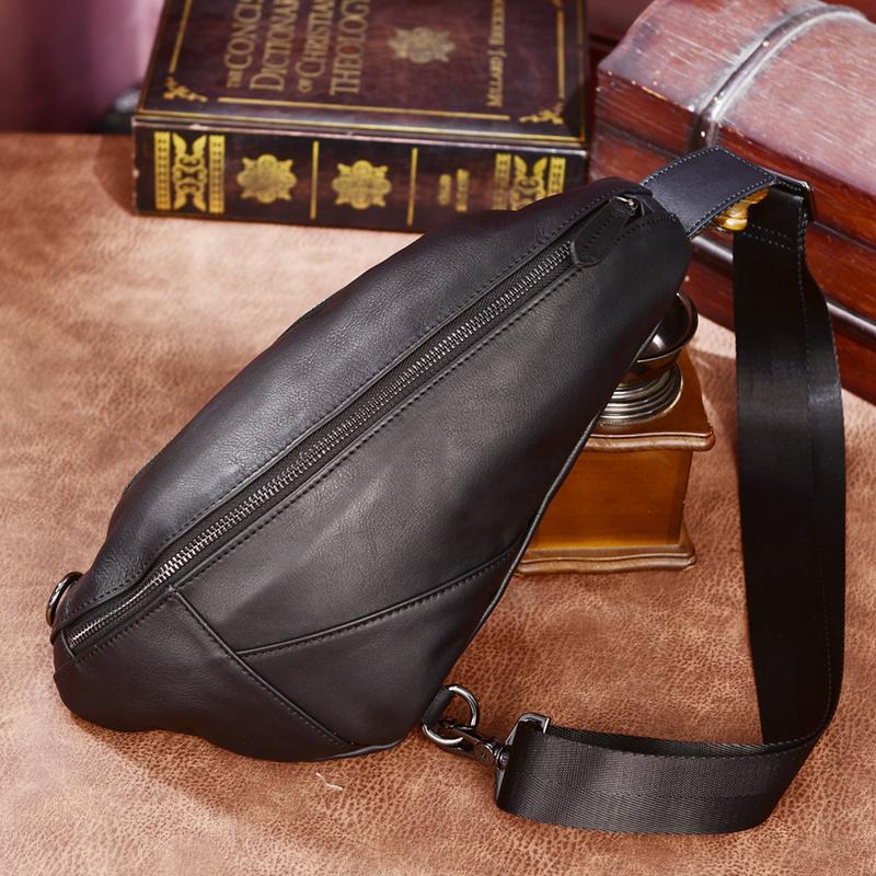 Cool Black Mens Leather One Shoulder Backpack Chest Bag Sling Bag Slin ...