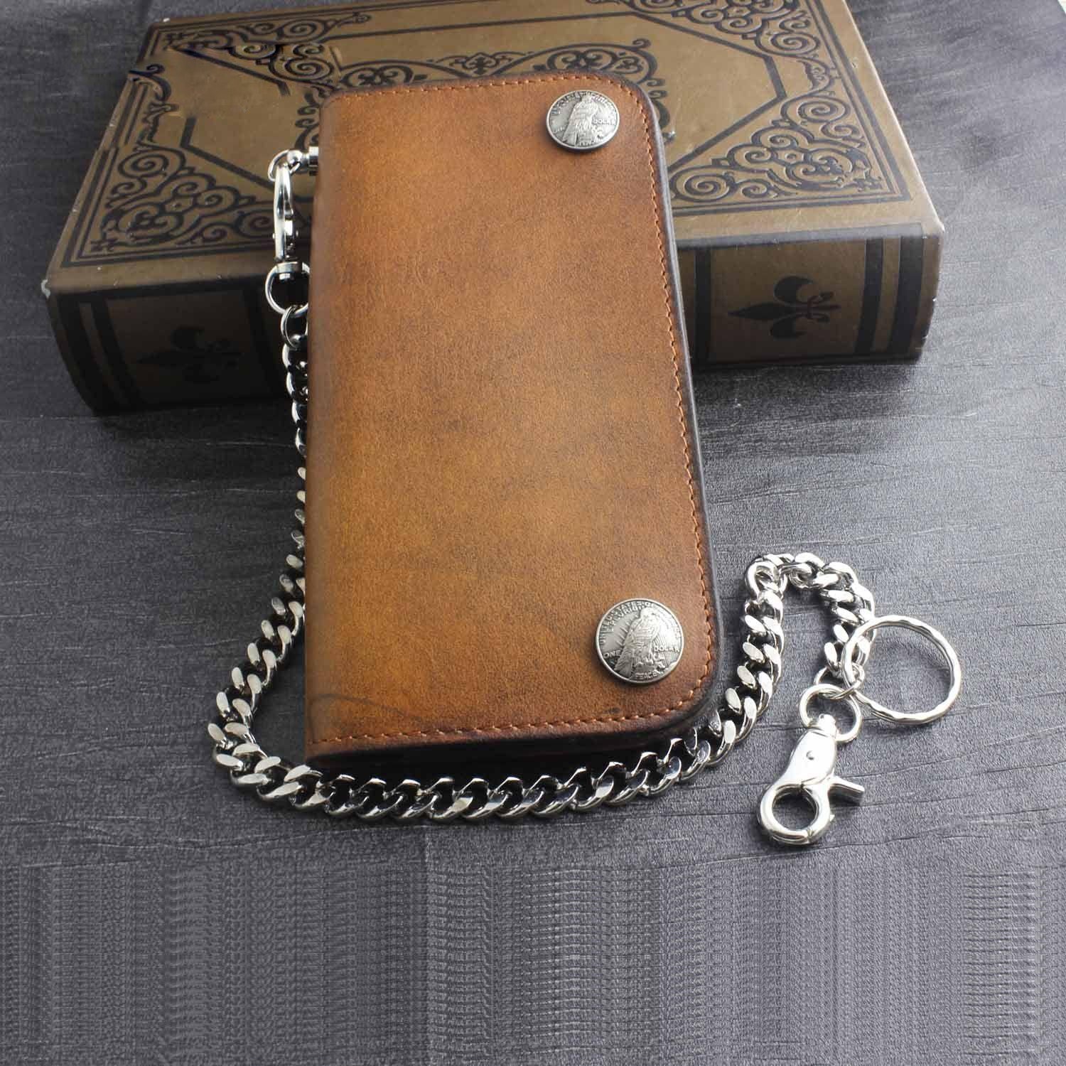 Genuine Leather Mens Chain Wallet Biker Wallet Cool Leather Wallet Lon – iChainWallets