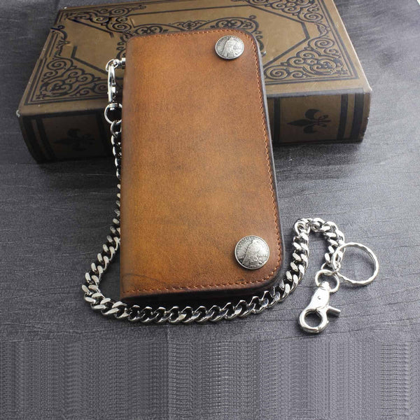 Genuine Leather Mens Chain Wallet Biker Wallet Cool Leather Wallet Lon ...