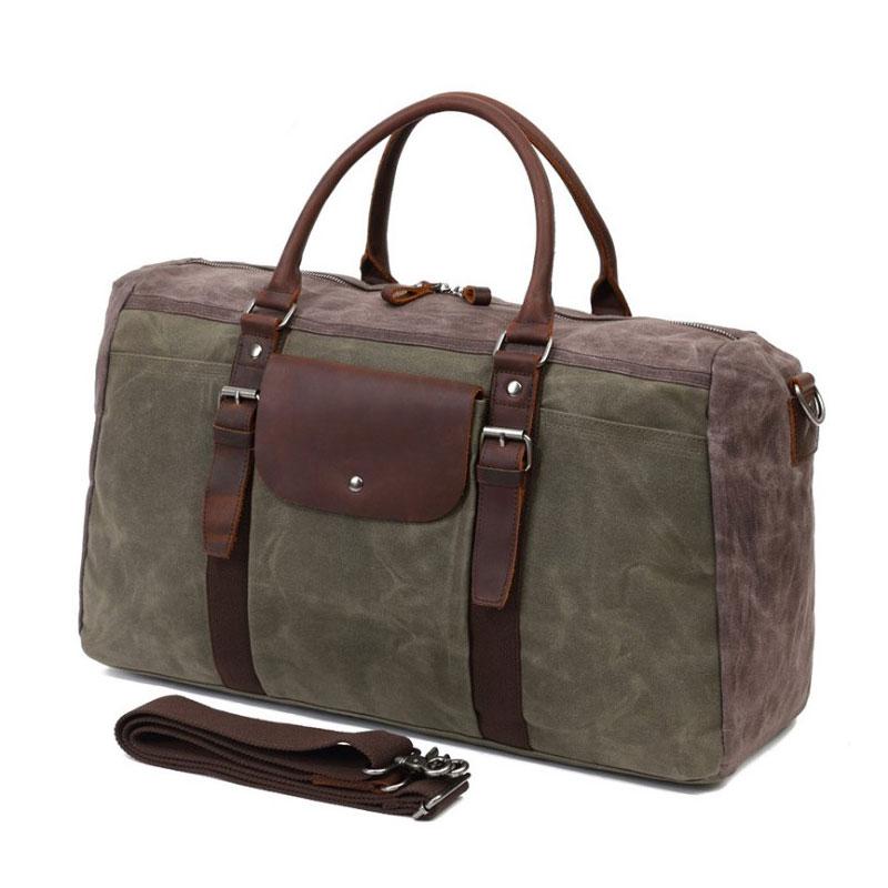 Mens Waxed Canvas Leather Large Weekender Bag Canvas Travel Bag for Me ...