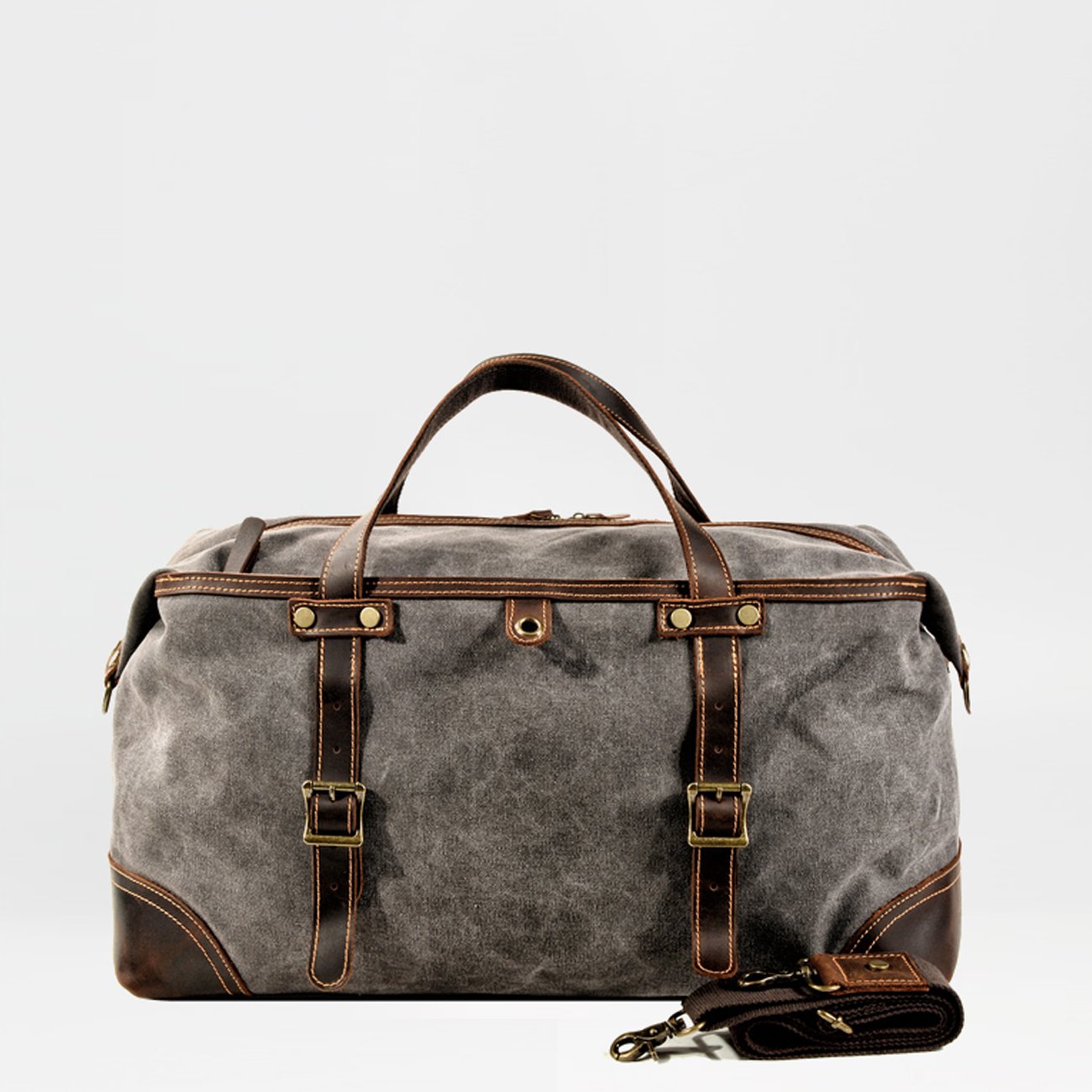 Casual Waxed Canvas Leather Mens Gray Large Travel Weekender Bag Lugga – iChainWallets
