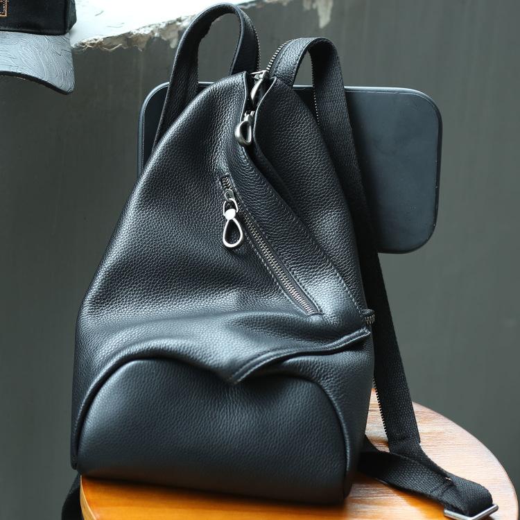 Badass Black Leather Backpack Men&#39;s Sling Bag Chest Bag One shoulder B – iChainWallets