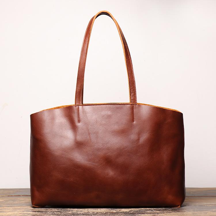 Vintage Mens Womens Leather Large Brown Tote Handbag Shoulder Tote Pur ...
