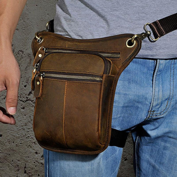 Biker Mens Leather Drop Leg Bag Waist Bag Side Bags Belt Pouch Pack fo ...