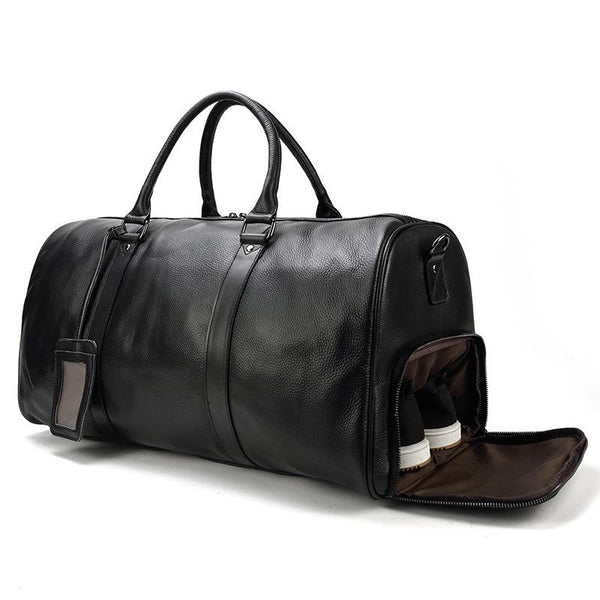 Cool Black Large Leather Men's Overnight Bag Weekender Bag Travel Lugg ...