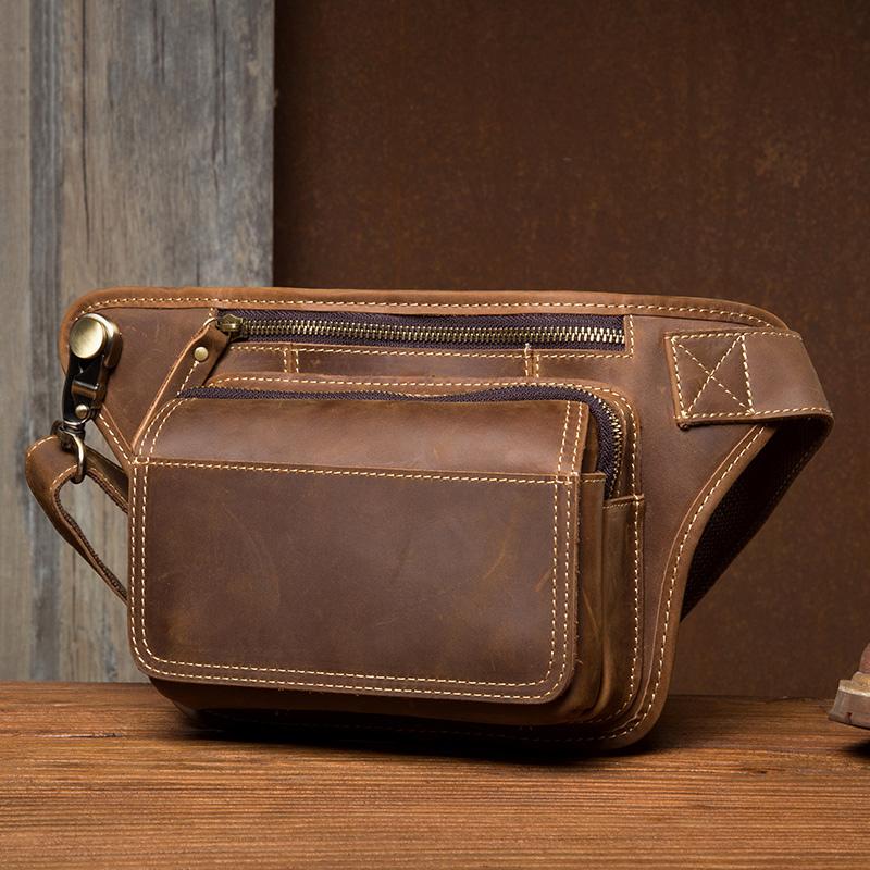 Cool Brown Leather Fanny Pack Mens Waist Bags Hip Pack Belt Bag Bumbag ...