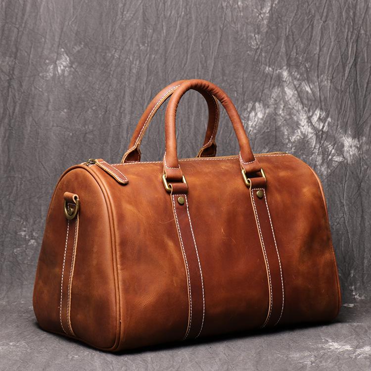 Casual Brown Leather Men's Small Overnight Bag Travel Bag Luggage Brow ...