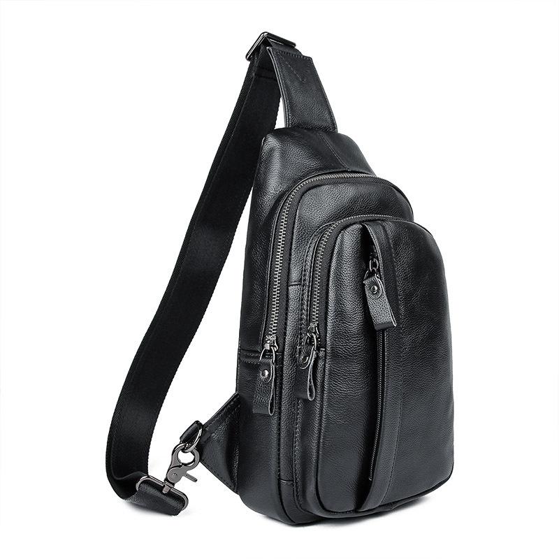 Badass Black Leather Backpack Men's 8-inch Sling Bag Chest Bag One sho ...