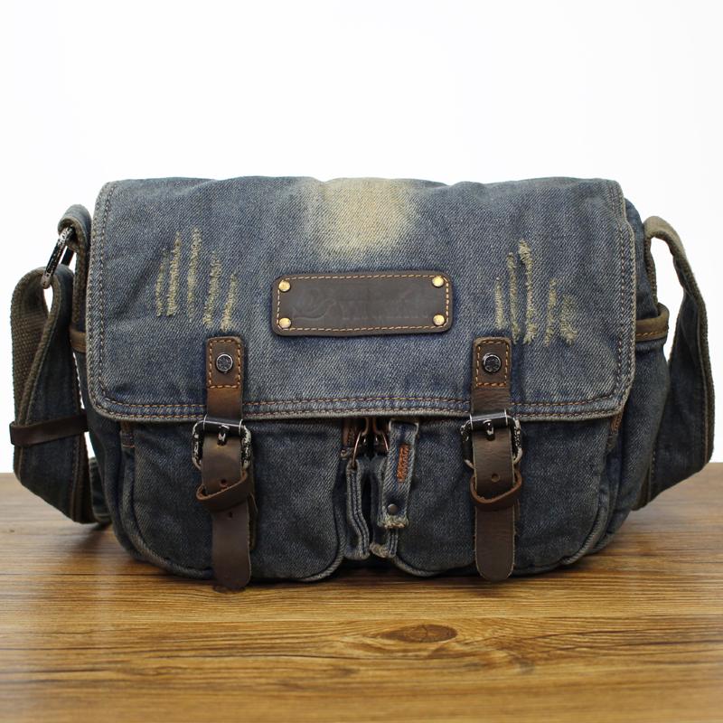 Denim Blue Mens Small Courier Bag Messenger Bag Blue Jean Postman Bag ...