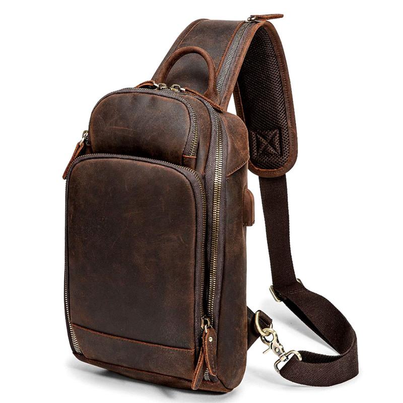 Badass Dark Brown Leather Men's Sling Bag Chest Bag Vintage One should ...