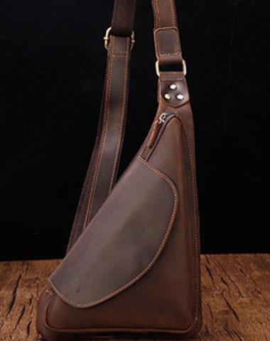 Cool Brown Leather Triangular Chest Bag Sling Bag Sling Crossbody Bag ...