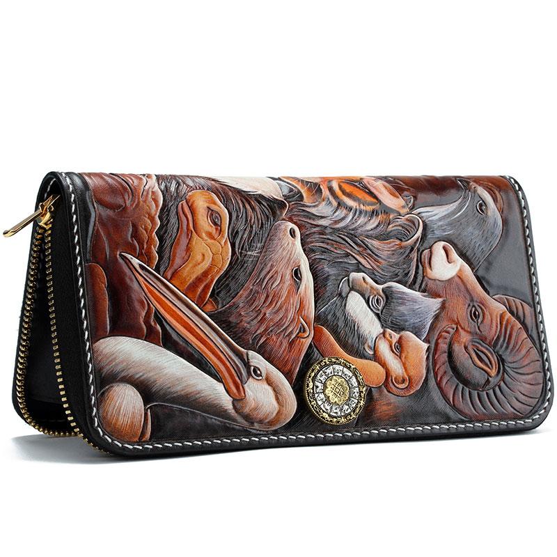 Handmade Leather Tooled The Animals Mens Chain Zipper Biker Wallet Coo – iChainWallets