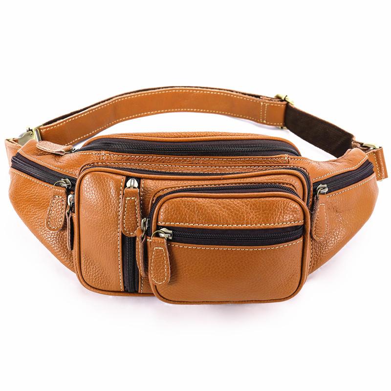 Cool Leather Brown Men's Fanny Pack Black Waist Bag Hip Pack For Men ...