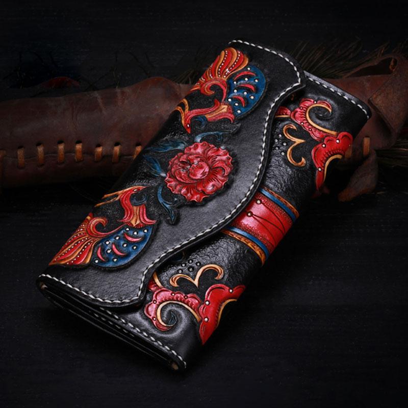 Handmade Leather Mens Womens Tooled Phoenix Clutch Wallet Cool Wallet ...