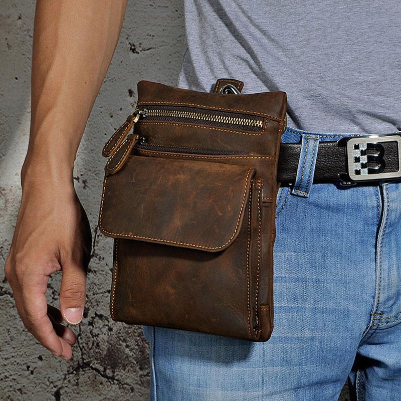 Vintage Mens Leather Belt Pouch Holster Side Bag Belt Case Waist Pouch ...