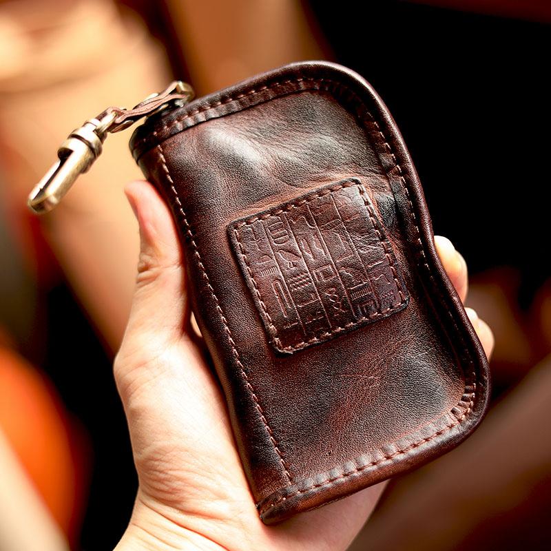 Cool Black Leather Mens Key Wallet Zipper Coin Pouch Card Front Pocket – iChainWallets