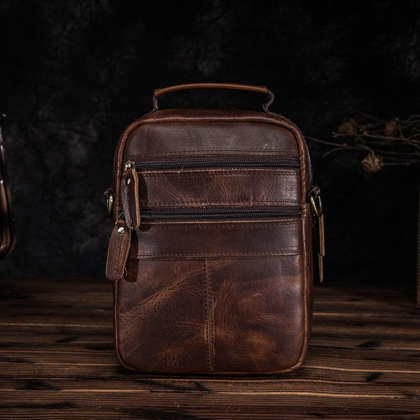 Brown LEATHER MENS Small Vertical Courier Bag SHOULDER BAG SIDE BAG CO ...