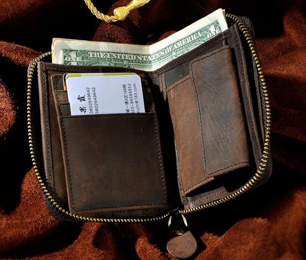 Cool Leather Mens Zipper Small Wallet Front Pocket Wallet ...