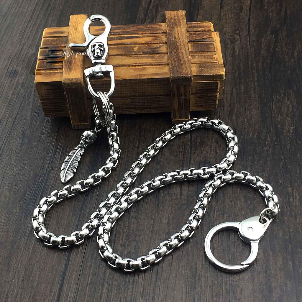 Solid Stainless Steel Long Skull Wallet Chain Cool Punk Rock Biker Tru ...