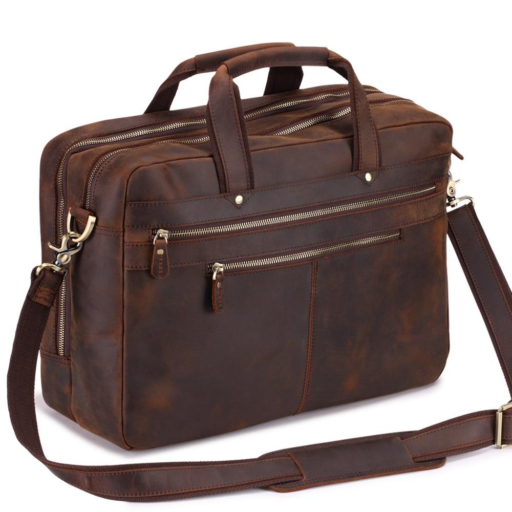 Dark Brown Large Leather Men's Professional Briefcase 17‘’ Laptop Hand ...
