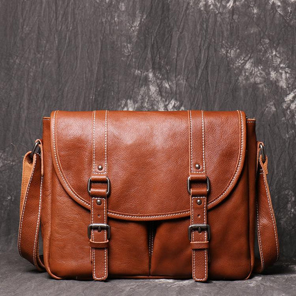 Dark Coffee Cool Leather 12 inches Small Satchel Messenger Bag Side Ba ...