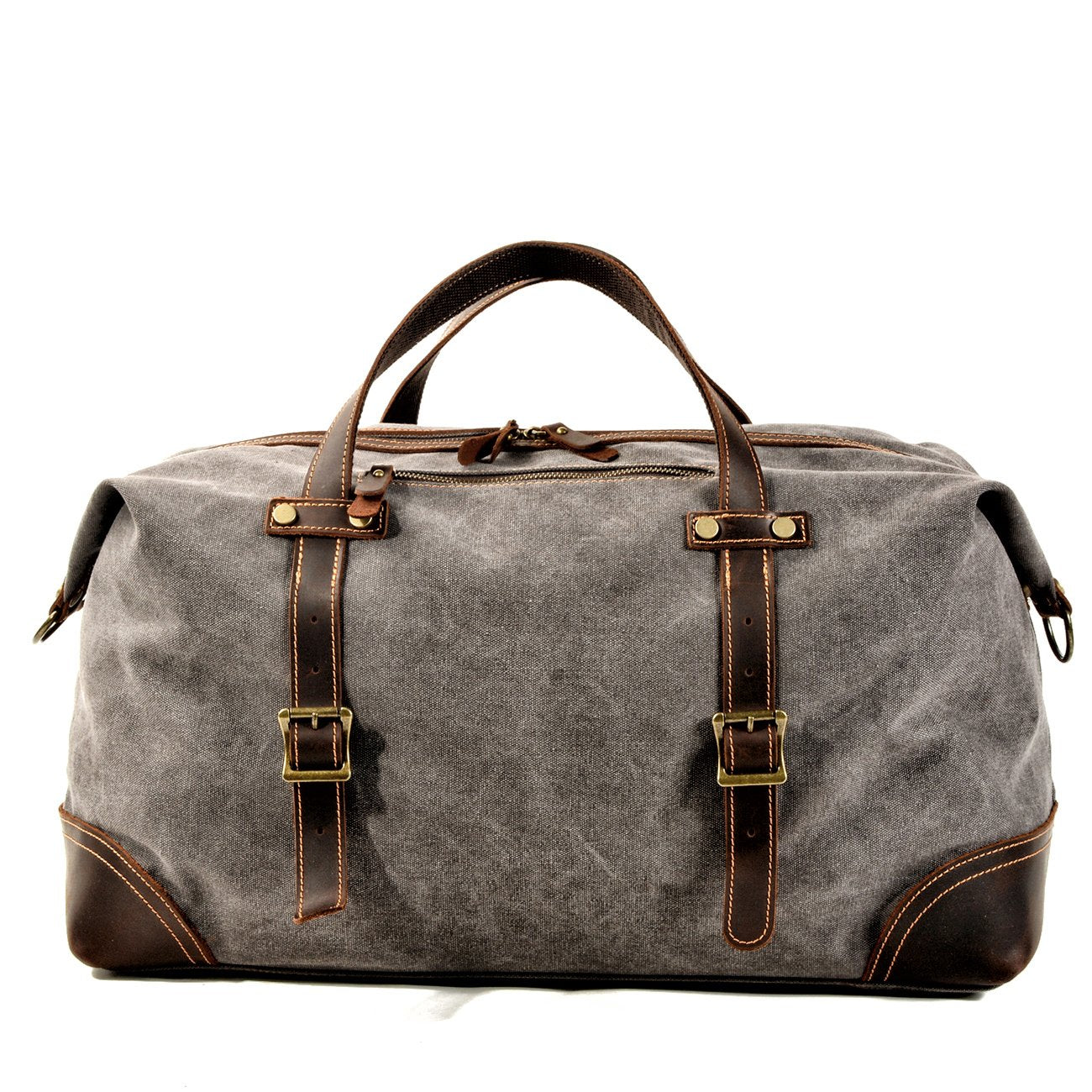 Casual Waxed Canvas Leather Mens Gray Large Travel Weekender Bag Lugga ...