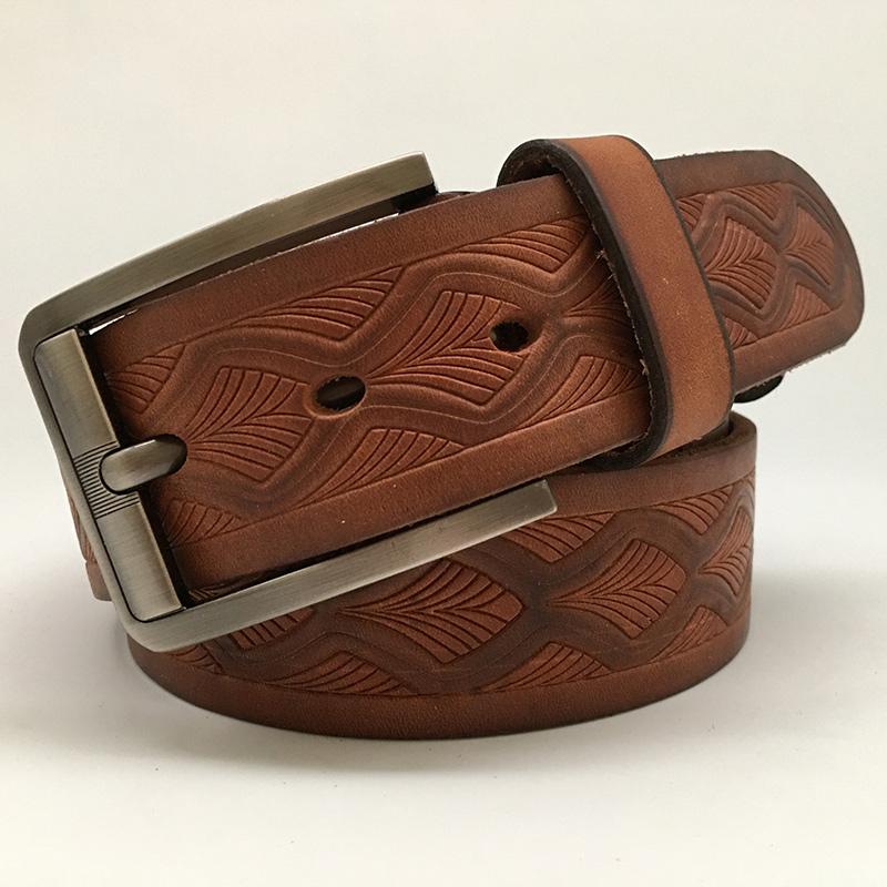 Handmade Cool Brown Tooled Leather Mens Belt Dark Brown Leather Belt f ...